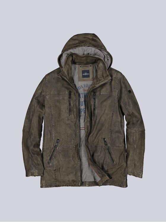 engbers Herren Lederjacke mit abnehmbarer Kapuze. Grün 35441