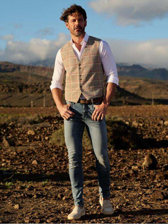 emilio adani Herren Sakkoweste mit Karo-Muster Beige 40315