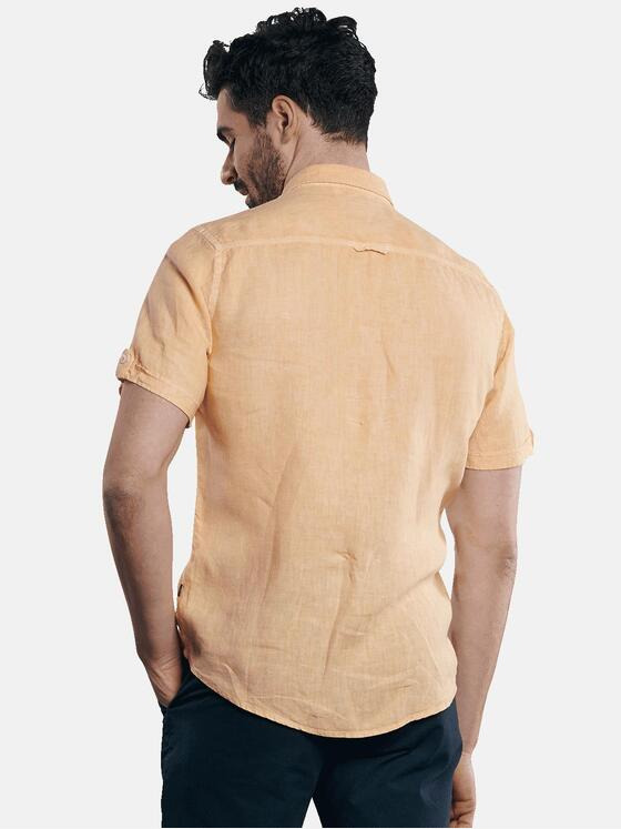 engbers Herren Kurzarm-Hemd aus Leinen Sonnenorange 31741