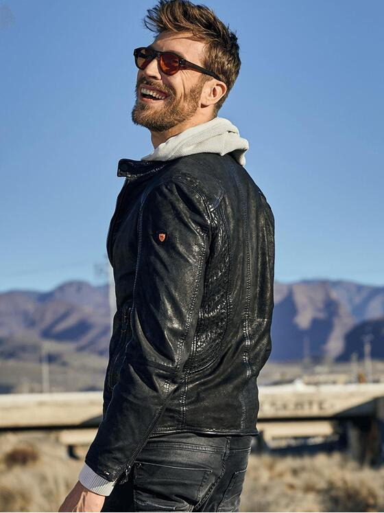 emilio adani Herren leichte Nubuk-Lederjacke Schwarz 29140
