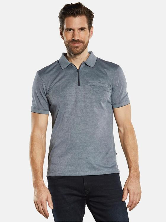 ENGBERS GERMANY Herren Poloshirt mit Reißverschluss Mittelblau 34826