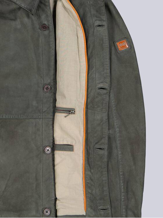 emilio adani Herren Lederjacke in Hemd-Optik Grün 38418