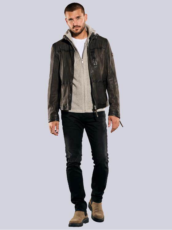 emilio adani Herren Lederjacke mit abnehmbarer Kapuze Braun 35202