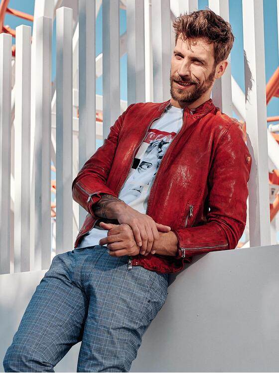 emilio adani Herren kernige Lederjacke mit Hingucker-Garantie Rot 29145