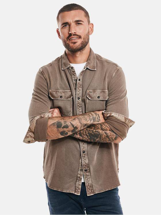 emilio adani Herren Langarm-Hemd strukturiert Braun 32452