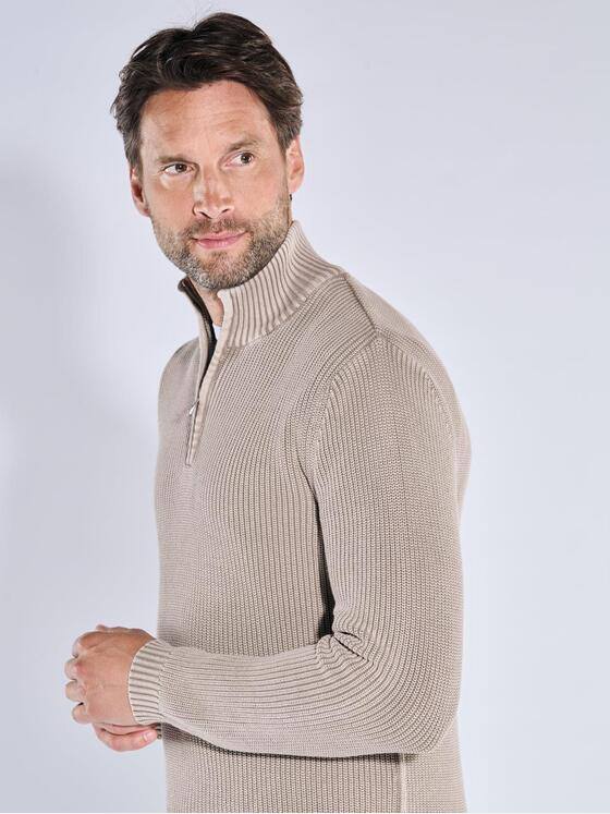 engbers Herren Pullover mit Rippstruktur Beige 39543
