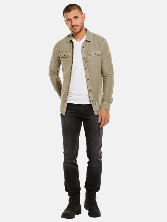 emilio adani Herren Langarm-Shirt mit Polo-Kragen Beige 34111