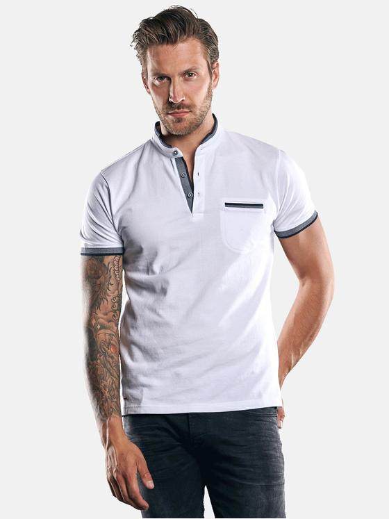 emilio adani Herren Modisches Stehkragen-Polo mit Farbakzenten Weiß 30047