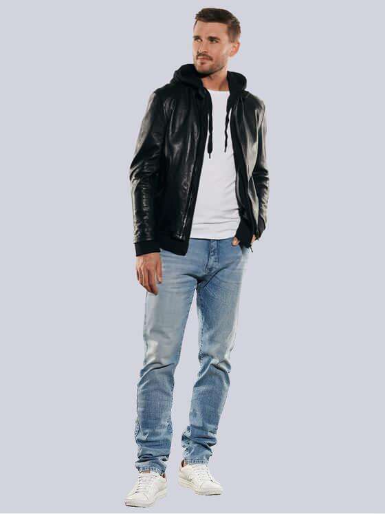 emilio adani Herren Lederjacke slim fit Schwarz 35203