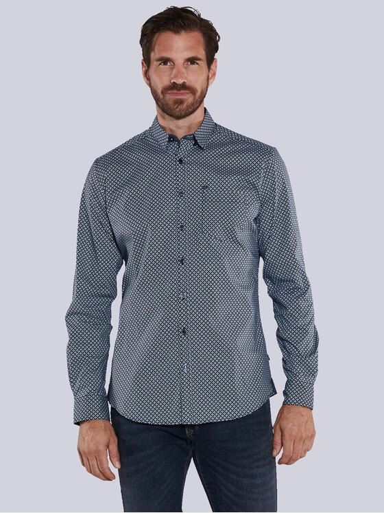 engbers Herren Langarm-Hemd gemustert Mittelblau 36086