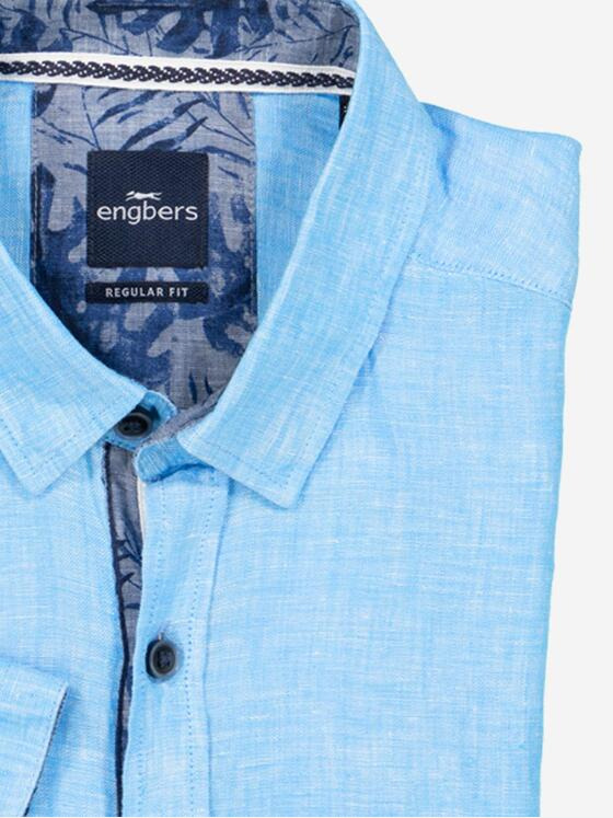 engbers Herren Kurzarm-Hemd aus Leinen Petrolblau 36631