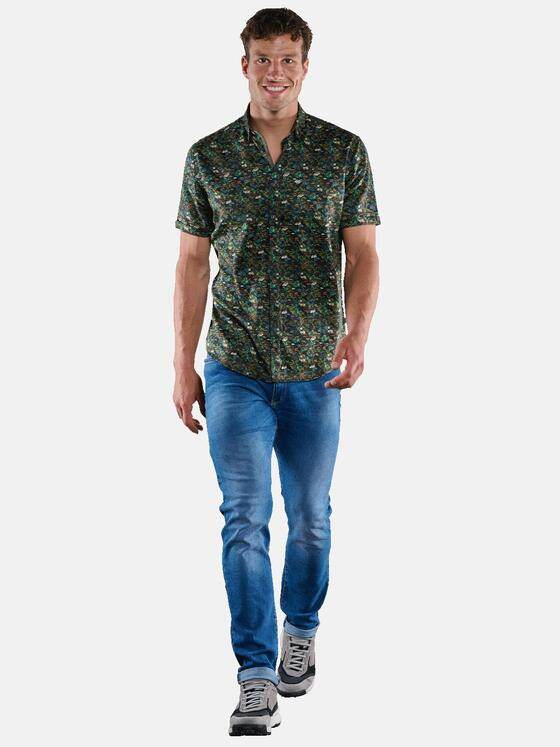 engbers Herren Kurzarm-Hemd mit Floralprint Oliv 33442