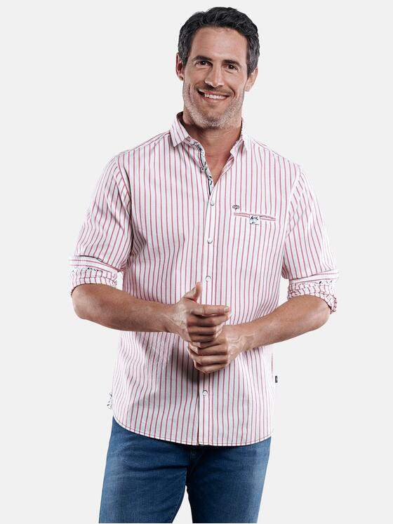 engbers Herren Gestreiftes Langarmhemd Dunkelrot 29519