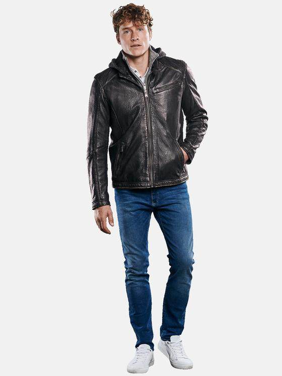 engbers Herren Lederjacke mit Strickkapuze Anthrazit 30216