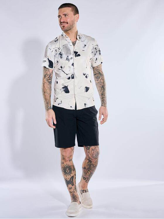emilio adani Herren Jersey-Kurzarmhemd mit Print Beige 40731