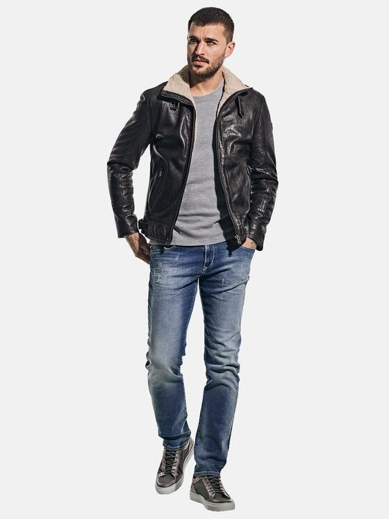 emilio adani Herren Lederjacke mit gebrauchter Oberfläche Schwarz 30211