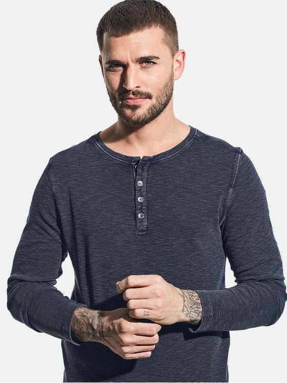 emilio adani Herren Modisches Henleyshirt mit besonderer Struktur Blau 31047