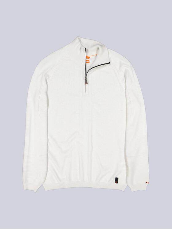 emilio adani Herren Pullover mit Troyerkragen Weiß 39234