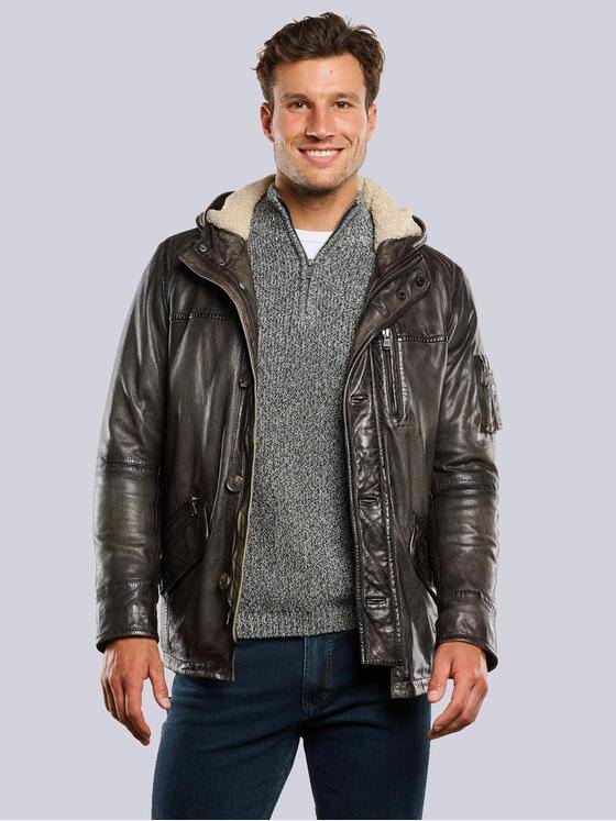 engbers Herren Lederjacke mit Kapuze Grün 33546