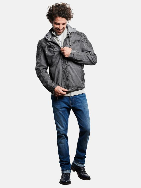 engbers Herren Lederjacke mit Sweat-Kapuze Grau 32591