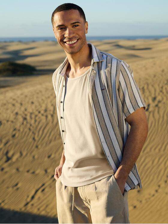 emilio adani Herren Kurzarm-Hemd gestreift Beige 38994