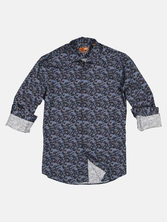 emilio adani Herren Langarm-Hemd mit floralem Print Grau 32056