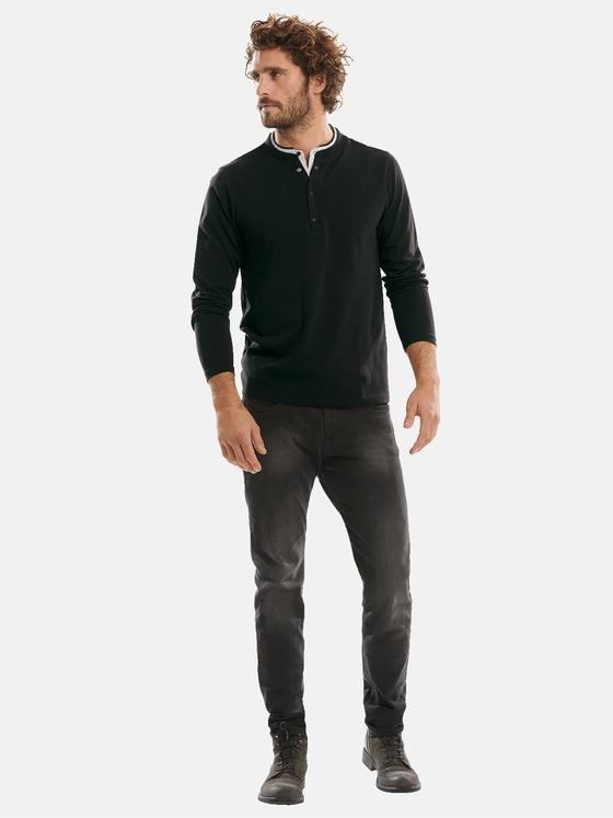emilio adani Herren Langarmshirt im Lagenlook Schwarz 30955