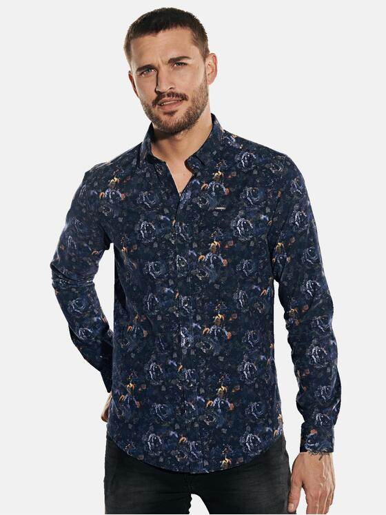 emilio adani Herren Cord-Hemd mit All-Over-Print Blau 31957