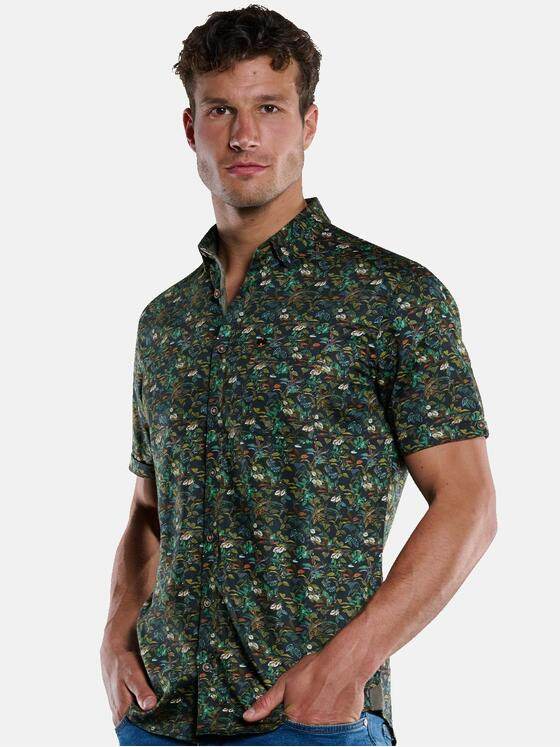 engbers Herren Kurzarm-Hemd mit Floralprint Oliv 33442