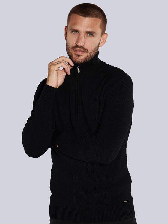 emilio adani Herren Pullover mit Troyerkragen Schwarz 36076