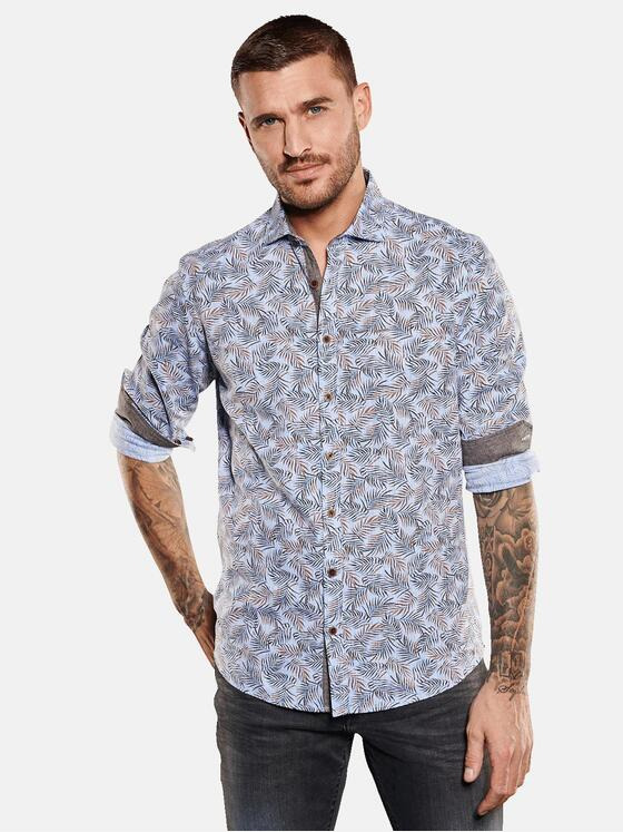 emilio adani Herren Langarm-Hemd gemustert Blau 34959