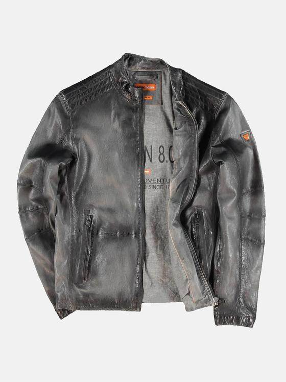 emilio adani Herren Rustikale Lederjacke im Bikerstyle Grau 31045