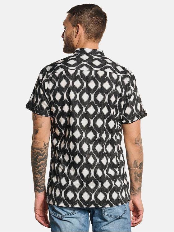 emilio adani Herren Kurzarm-Hemd mit All-Over-Print Schwarz 32631