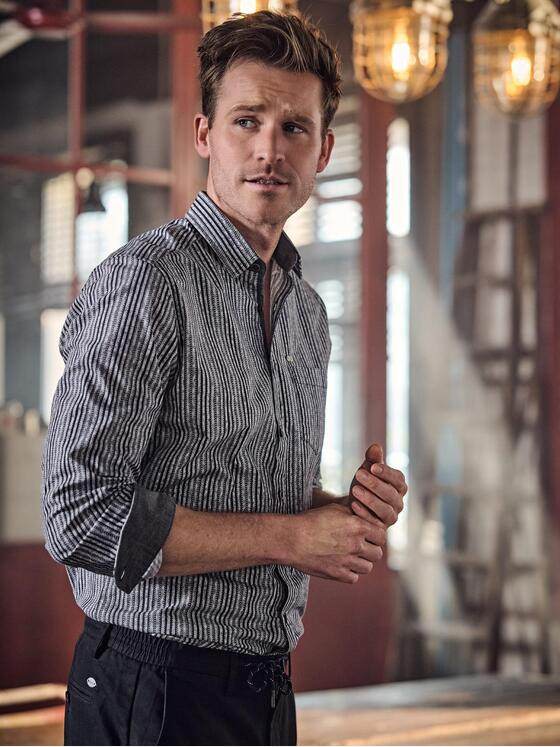 engbers Herren Langarm-Hemd gestreift Schwarz 38110