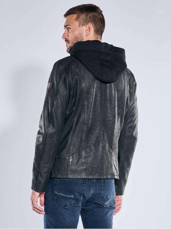 emilio adani Herren Lederjacke mit abnehmbarer Kapuze Anthrazit 39277