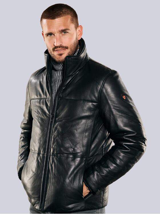 emilio adani Herren Lederjacke slim fit Schwarz 35437