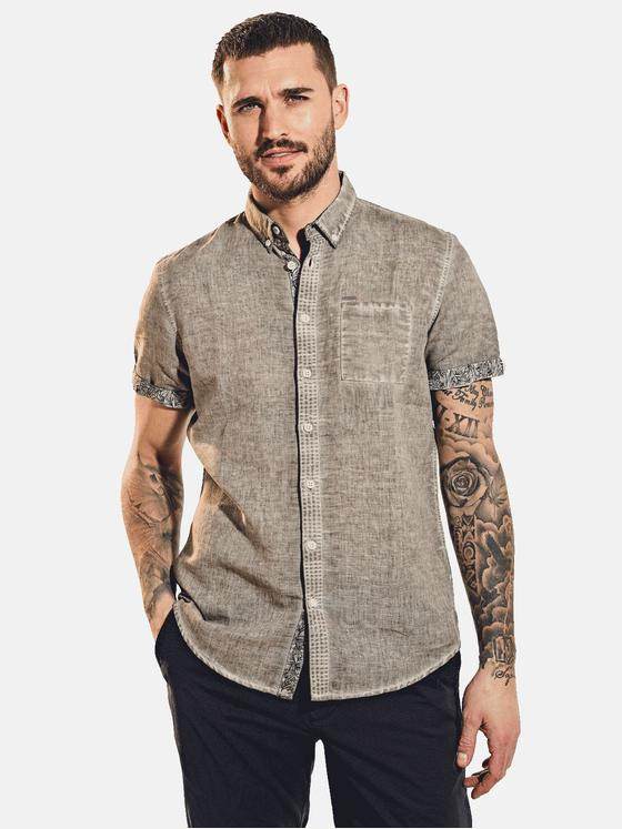 emilio adani Herren Kurzarm-Hemd-uni Beige 31611
