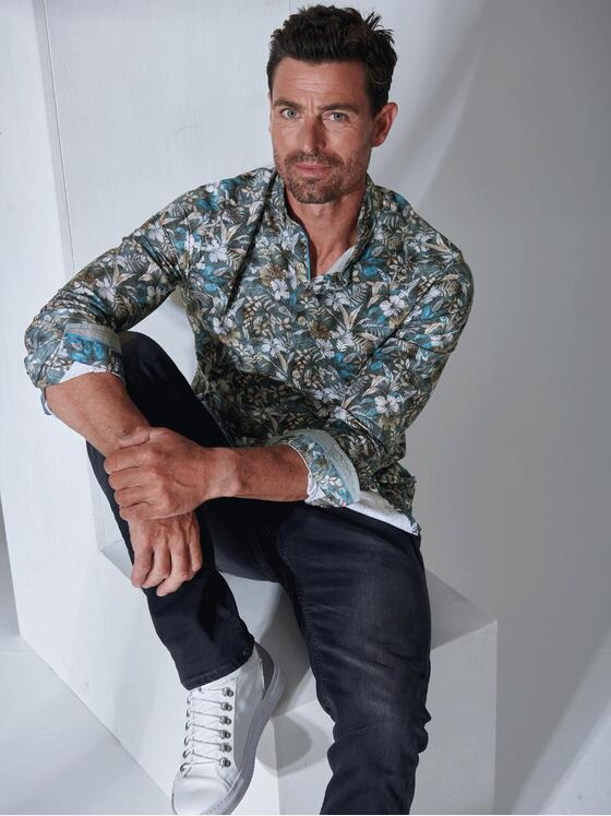 ENGBERS GERMANY Herren Langarm-Hemd mit innovativem All-Over-Print Braun 35781