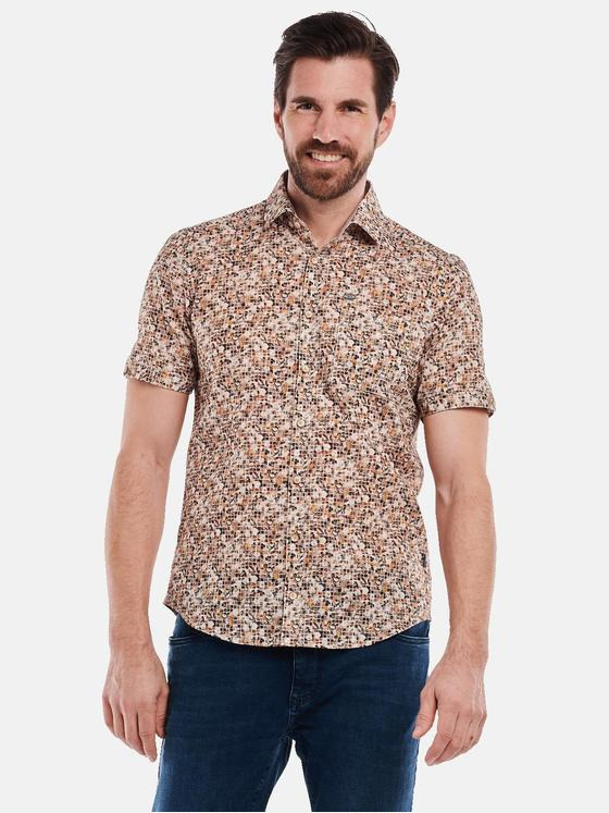 engbers Herren Kurzarm-Hemd gemustert Braunbeige 34941