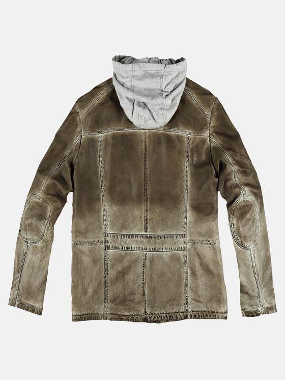 engbers Herren Lederjacke mit abnehmbarer Kapuze Khaki 29064