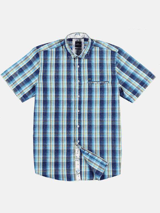 engbers Herren Sommerliches Karohemd mit dezenten Kontrastdetails Cyanblau 29609