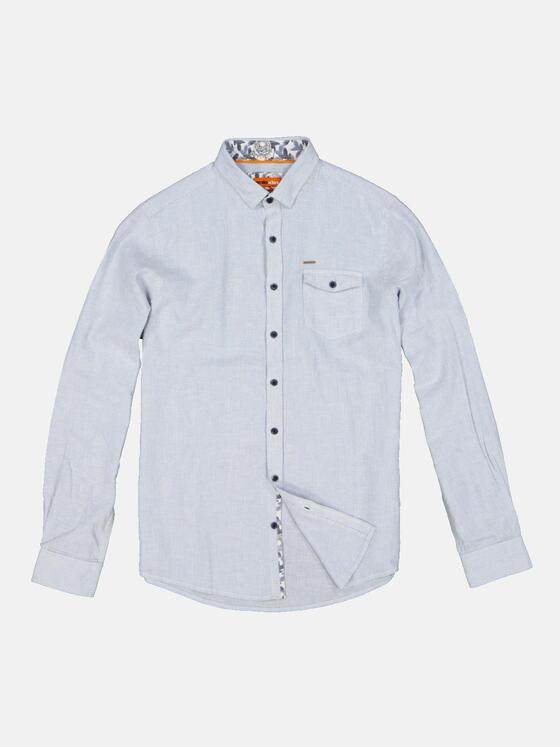 emilio adani Herren Langarm-Hemd mit Leinenanteil Blau 34247