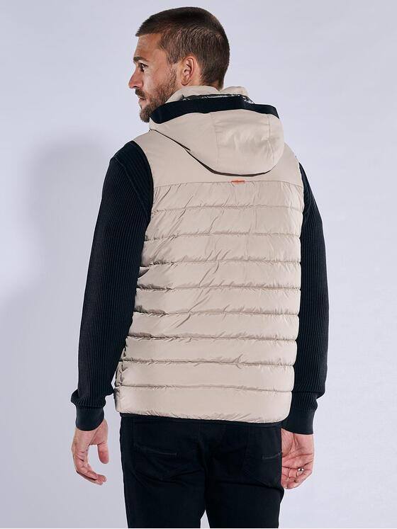 emilio adani Herren Steppweste mit abnehmbarer Kapuze Beige 37187