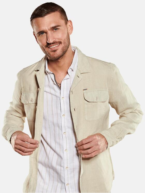 emilio adani Herren Langarm-Hemd aus Leinen Beige 34468