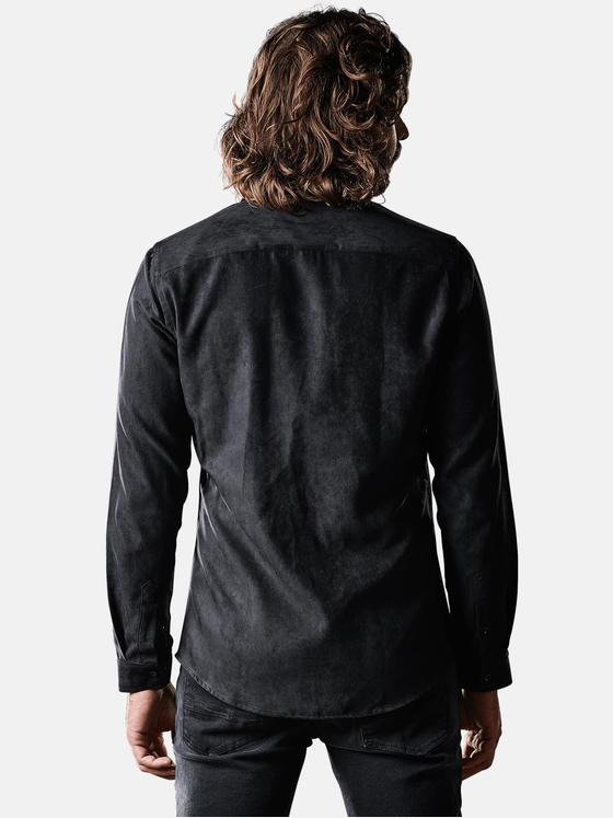 emilio adani Herren Hemd aus angesagter Suede Ware Schwarz 28962
