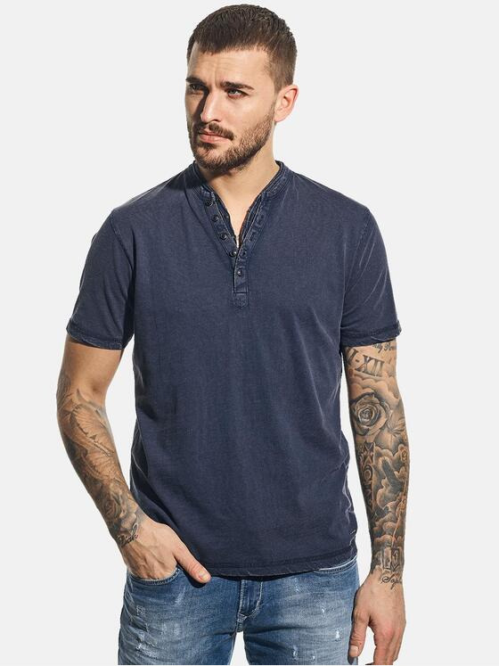 emilio adani Herren Henley Shirt Blau 31125