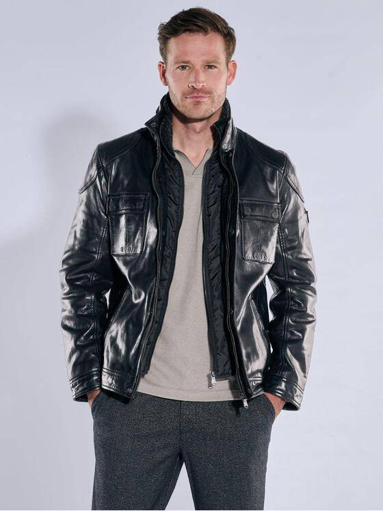 engbers Herren Lederjacke mit heraustrennbarem Inlet Schwarz 39275