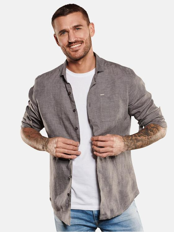 emilio adani Herren Langarm-Hemd aus Leinen Grau 35032