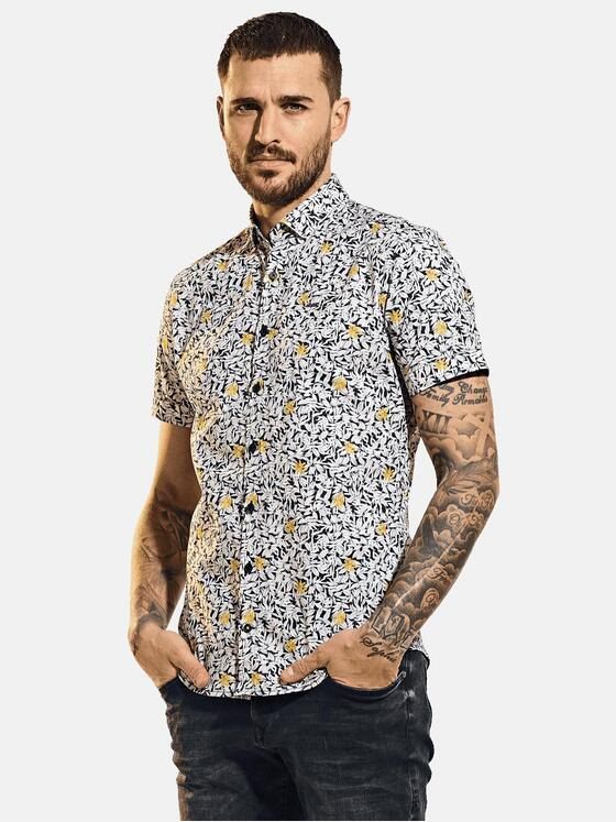 emilio adani Herren Gemustertes Kurzarmhemd mit schlanker Passform Beige 31547