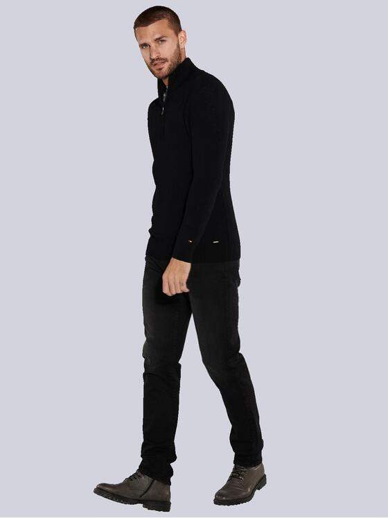 emilio adani Herren Pullover mit Troyerkragen Schwarz 36076